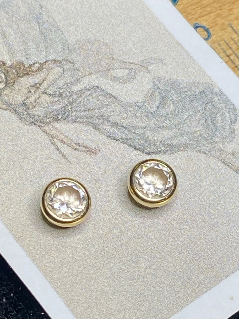 14K Yellow Gold Cubic Zirconia Stud Post Earrings - Picture 7 of 13